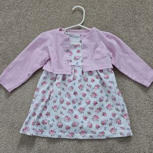 Luvable Friends Pink Floral Dress with Light Pink Cardigan